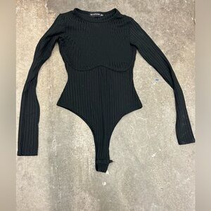 PrettyLittleThing Black Ribbed Top bodysuit whimsygoth